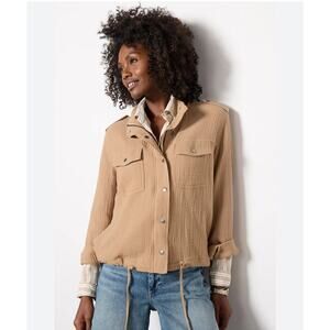 Velvet Heart Long Sleeve Full Zip Double Gauze Shirt Jacket Taupe Women's Small